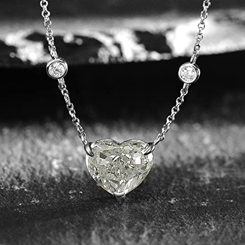 Collier argent 925 cœur anti-ternissement diamant carbone 6ct pour femme