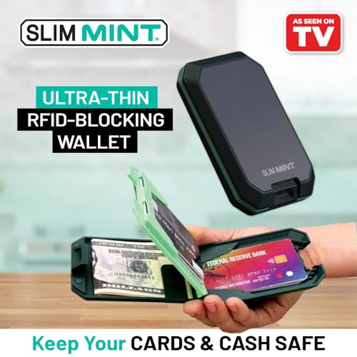 Slim Mint Wallet, Ultra-Thin, RFID-Blocking, AS-SEEN-ON-TV, ID Theft Protection, Easy to Carry, Reach Cards/Cash with the Touch of a Button, Optimizes Space, Aluminum Outer Shell, Crush-Resistant, 2PK2