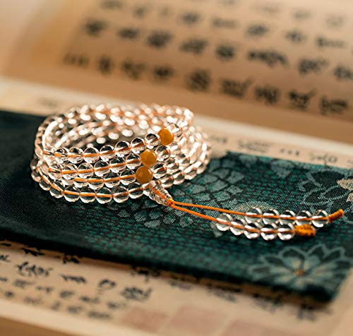 Feng Shui， Bracciale Feng Shui, Bracciale con perline Buddha Mala Cristallo bianco 108 Perline Ornamento di giada Perlina Bracciale elasticizzato con pietre preziose Fatto a mano Zen Pace Tranquillità