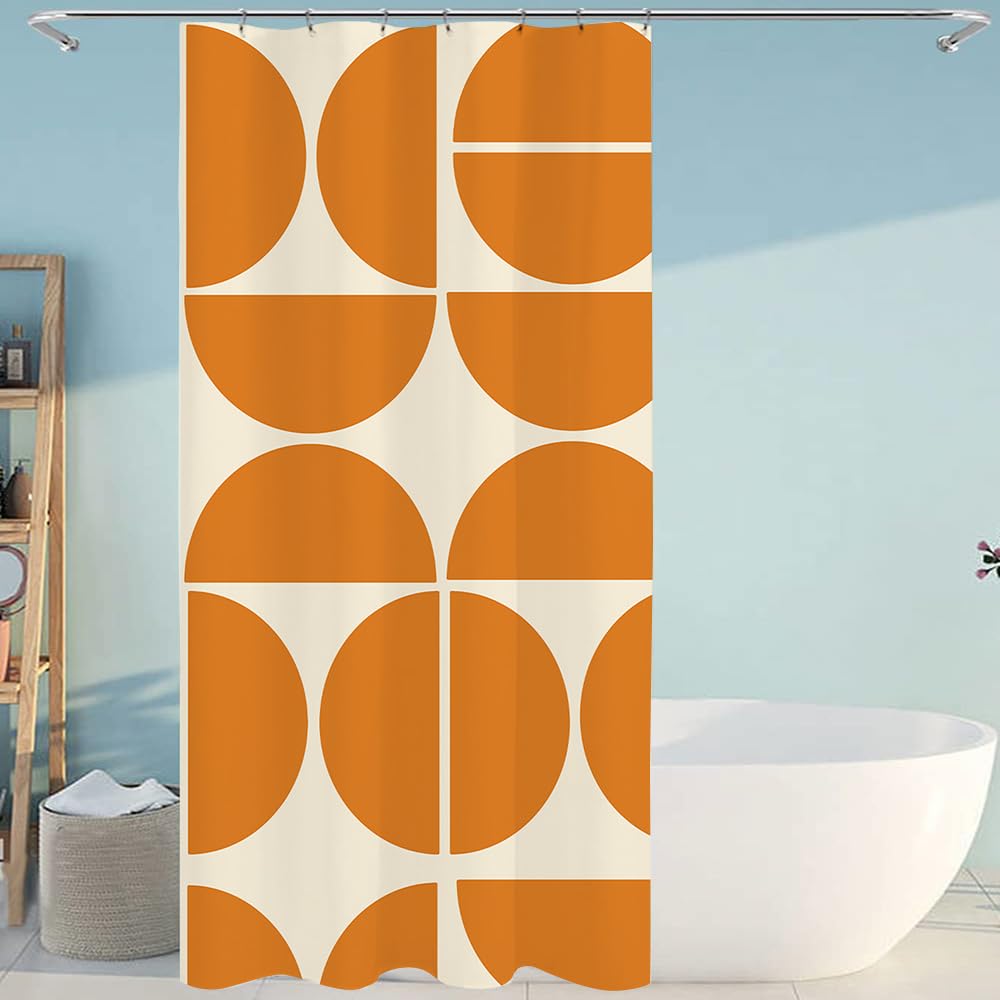De-Mediocre Orange Shower Curtain Sets,Modern Abstract Geometric Art Bath Curtain for Bathroom,Waterproof Fabric Polyester Mid Century Curtain with 12