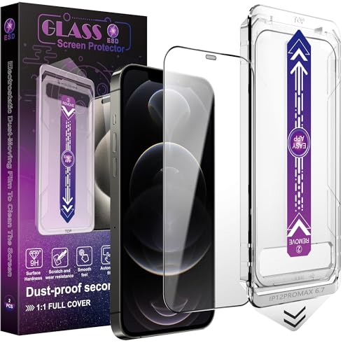 Image of 2-Pack Screen Protector Tempered Glass for iPhone 12 Pro Max 6.7-Inch, Auto Dust Removal, No Bubbles, High Definition Clear, Easy Installation
