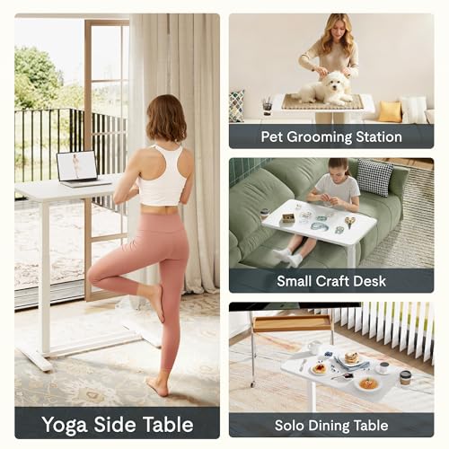 FLEXISPOT H7 Adjustable Overbed Bedside Table with Wheels Pneumatic Mobile Standing Desk Laptop Desk Rolling Computer Cart Movable Overbed Table Hospital Home Use(27.6" W x 15.7" D, White) - Thumbnail 7