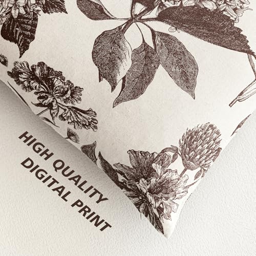 Image of Foindtower Set of 2 Linen Floral Throw Pillow Covers Vintage Accent Print Decorative Cushion Covers Farmhouse Boho Home Decor for Sofa Chair Couch Bedroom Living Room,24x24 Inch,Dark Brown