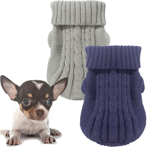 2 Pack Dog Sweaters for Small Dogs Chihuahua Yorkie Sweater Dog Clothes Winter Warm Pullover Sweaters Pet Cat Clothing Cold Weather Puppy Clothes Outfits (XX-Small)