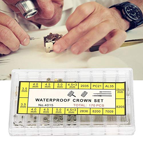 Zouminyy Washer Rubber Watch Extension Bar, O-Ring Rubber Repairing Replacement Tool Watch Stem Extender + Crowns Watch Crowns, for Men Watches