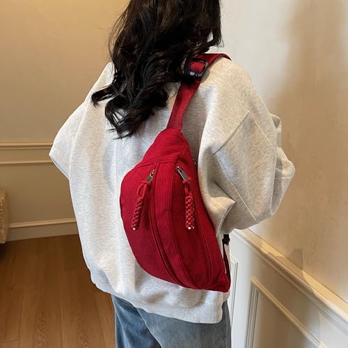 Micmores Bauchtasche Damen Umhängetasche Modische Cord Crossbody Bag Damen, Stilvolle & Praktische Brusttasche Gürteltasche Hüfttaschen für Outdoor Sport Reise Laufen Schule (Khaki)