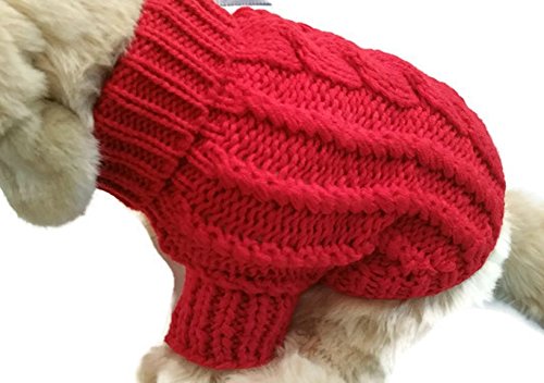 Le Petit Chien Handmade Knitwear Soft Sweater for Small Dogs or Puppies (Medium, Red)