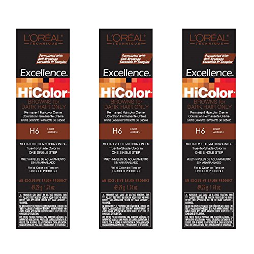 L'Oreal Excellence HiColor H6 Light Auburn Permanent Hair Tint HC-05110 (3 Pack)