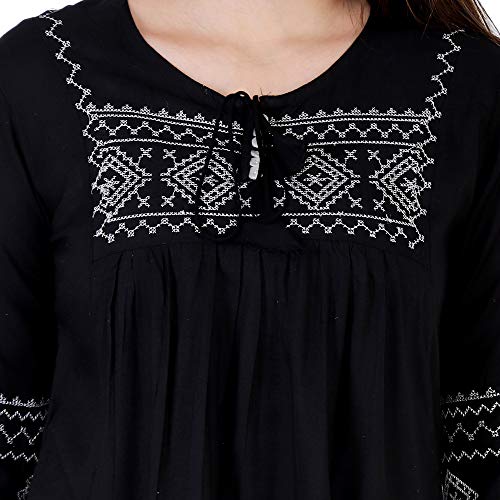 Image of Shiva Fab Short Kurti for Women | Embroidered Straight Rayon Kurta | Round Neck Full Sleeves Short Kurti for Women's Combo Pack of 2