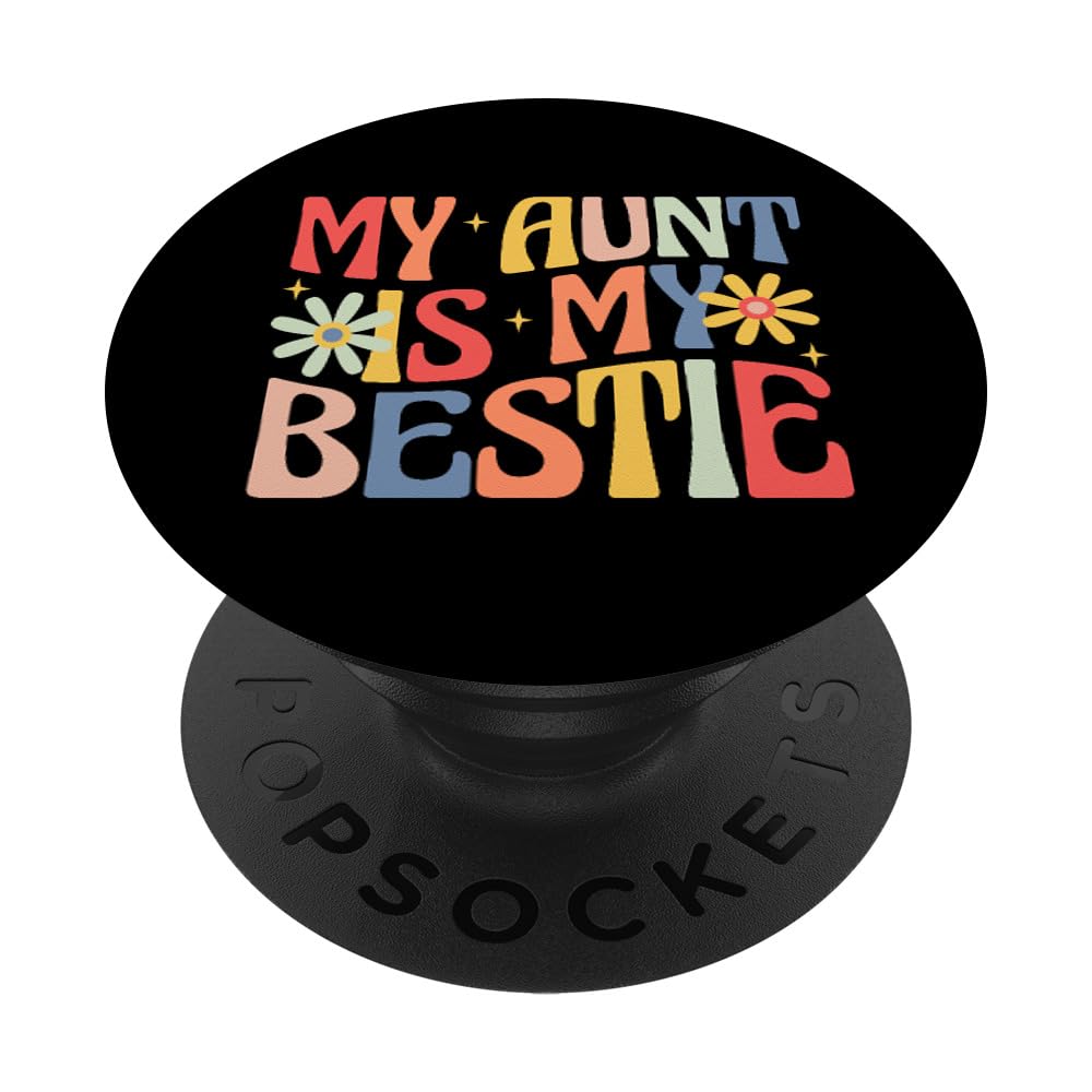 My Aunt is My Bestie Groovy Niece Nephew Boys Auntie PopSockets Swappable PopGrip, Black