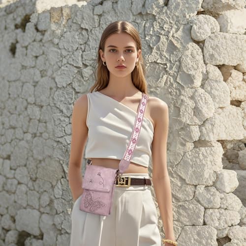 Leather Small Crossbody Bags for Women Trendy Cell Phone Bag Wallet Purses Butterfly Design2