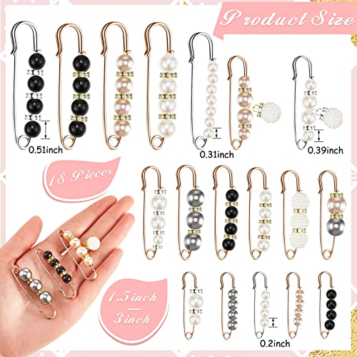 Hicarer 18 Piece Pearl Brooch Pins Women Decorative Safety Pins Clothing Shawl Clips Artificial Pearls Brooch Elegant Cardigan Collar Clips for Women Dress Skirt Sweater(Elegant Style)2
