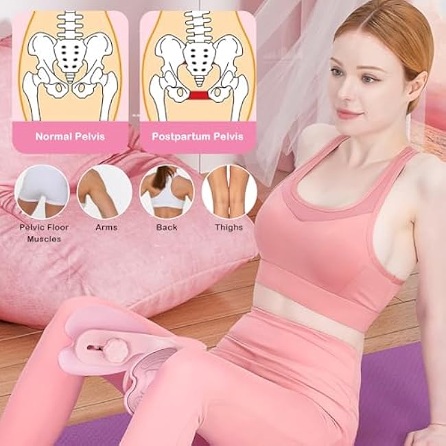 Thigh Master for Women -Pelvic Floor Exercise Devices, Kegel Exerciser with 3 Intensity Levels, Home Thigh & Glutes Exerciser Device for Postpartum Moms & Leg Shaping, Includes Ankle Resistance Bands