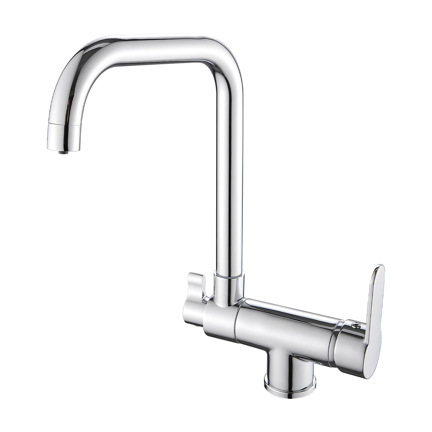 3 Wege Wasserhahn Küche,Vorfenster Küchenarmatur Klappbar mit Kaltstart,3 in 1 Mischbatterie für Wasserfilter,360°Drehbar Armatur Küche Spülarmaturen mit 2 Hebel (Chrom)
