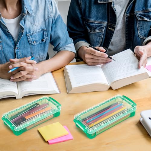 Image of Gueevin 24 Pcs Large Capacity Plastic Pencil Box Clear Plastic Pencil Case Crayon Box with Snap Tight Lid Watercolor Pen Storage Brush Organizer Drawing Tools Container (Green)