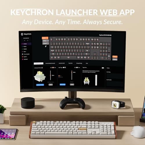 Image of Keychron K10 HE Hall Effect Keyboard, Ultra-Fast Lime Banana Magnetic Switch, Full-Size Tri-Mode Wireless Keyboard with Rapid Trigger, Adjustable Actuation, RGB, Aluminum + Wood Frame - White