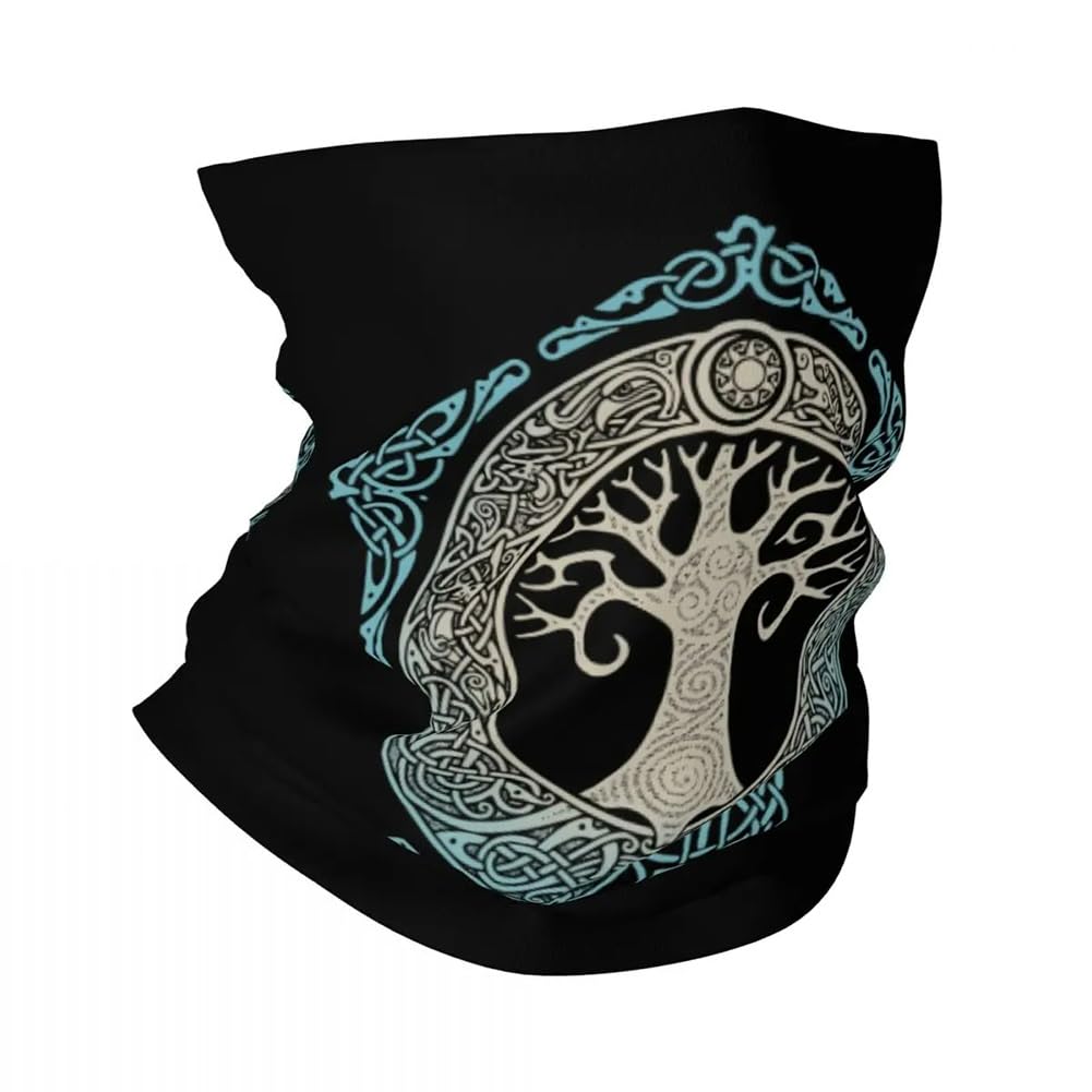 Viking Tree of Life Printed Tube Bandana - Men Women Nordic Celtic Knot Yggdrasil Graphics Neck Gaiter Vintage Headwear Black