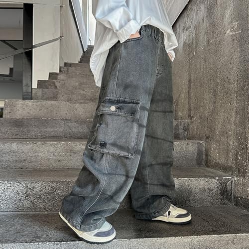 Boys Baggy Work Jeans Wide Leg Cargo Oversized Pockets Loose Denim Pants Palazzo Trendy Streetwear Cargo Bottom3
