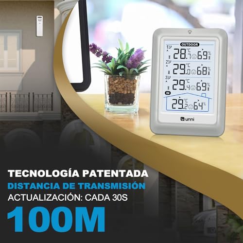 Miniatura 3 de Termómetro Inalámbrico Para Interiores Y Exteriores Con 3 Sensores, Pantalla De 4.5 Pulgadas, Alcance De 100 M Y Retroiluminación Ajustable