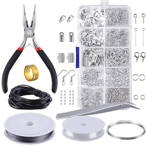 Jewelry Making Kits 10-Piece Findings 4 Beading Wires Jewellery Making Tools with Pliers for Beginners Silver Jewellery Repair Kit for Jewelry Repair Necklaces DIY Craft Supplies