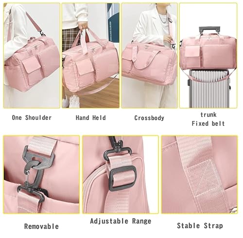 Image of SRZ Samrukzone Nylon Travel Duffle Bag with Wet Pocket & Shoe Compartment, Weekender Overnight Gym Shoulder Bag for Men & Women (44 x 18 x 29 cm (Peach /Pink)