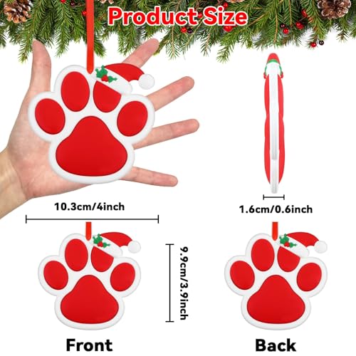 2024 Dog Paw Christmas Ornaments Personalized Paw Print Christmas Tree Hanging Ornament Dog Red and Green Paw Christmas Tree Decorations Xmas Tree Hanging Gifts Reusable PVC Rubber First Keepsake 2PC