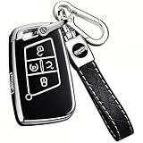 Montague Key Fob Cover for Volkswagen with Keychain, Premium TPU Key Case Compatible with VW Tiguan Atlas Taos SEL Jetta GLI Passat Arteon Remote Start Protector（5 Buttons Black）