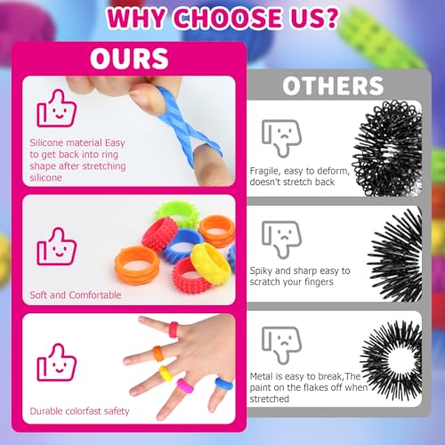 24 Stück Fidget Ring Toys für Kinder Erwachsene, Sensorik Autismus für Spielzeug, Massageringe für Finger Akupressurring, Anxiety ADHD Toys, Beruhigend Bei Stress Angst