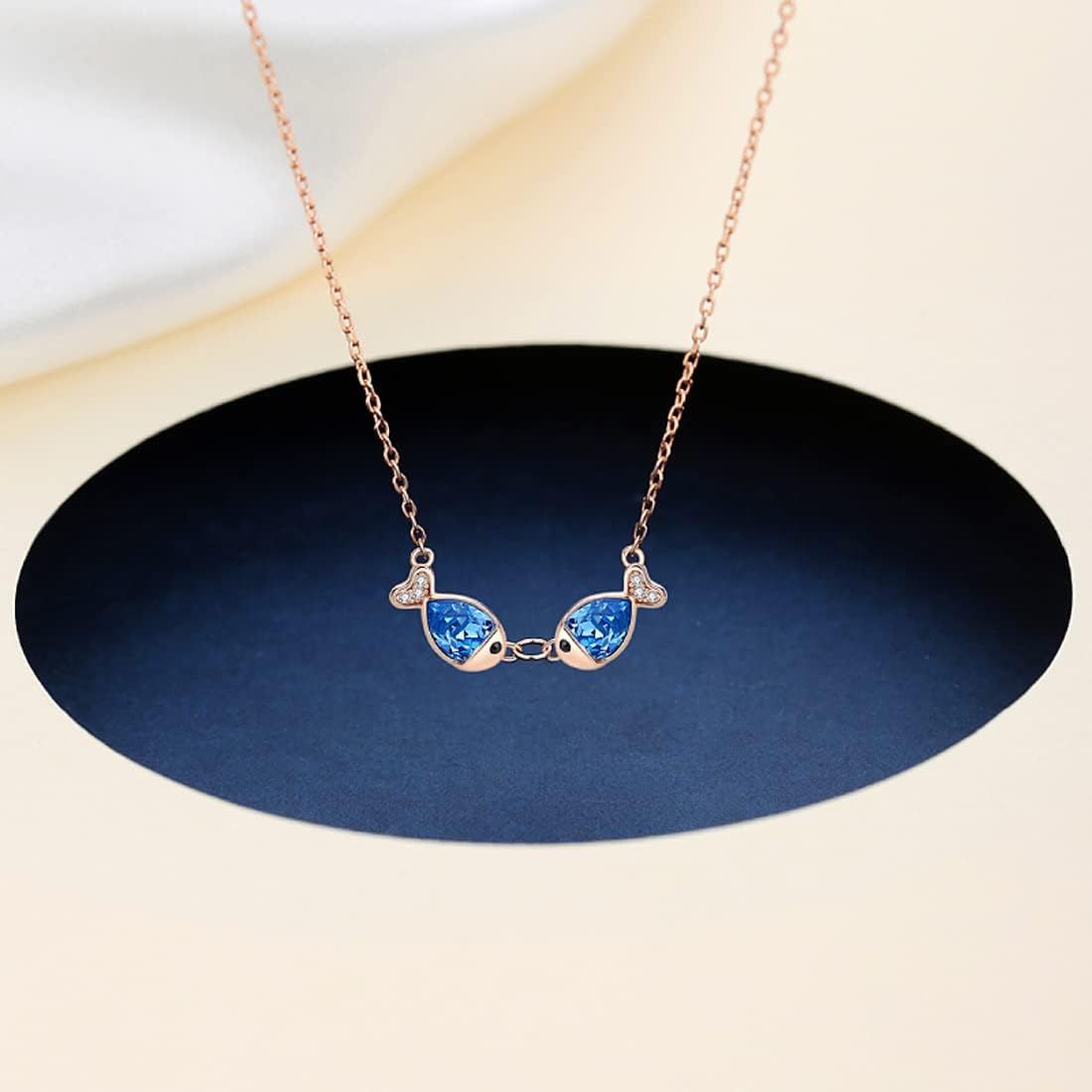 Caimeytie Sterling Silver Necklace for Women and Girls with Blue kiss Fish Pendant Cubic Zirconia, Blue,Silver - Image 5