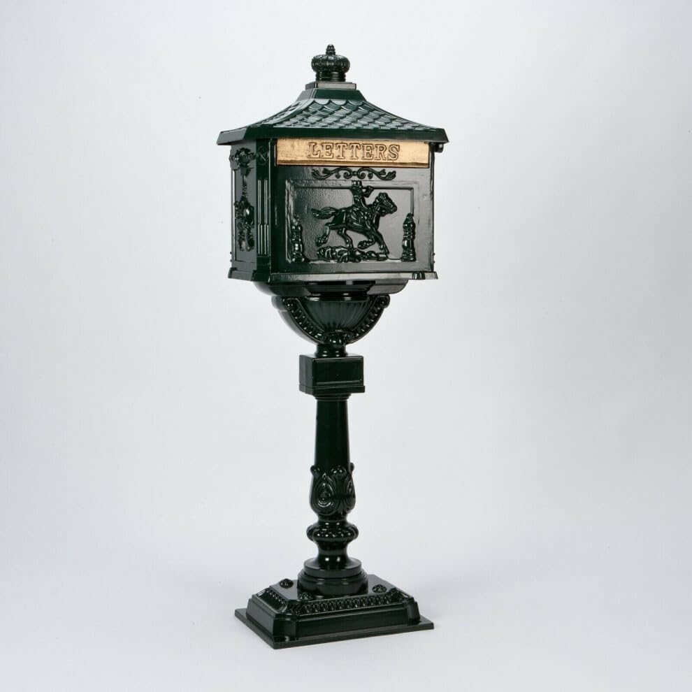 Vintage Decor Black Ornate Freestanding Lockable Post Box 117cm H x 42cm W x 38cm D Letter Box Victorian Style Cast Aluminium Waterproof (Green)