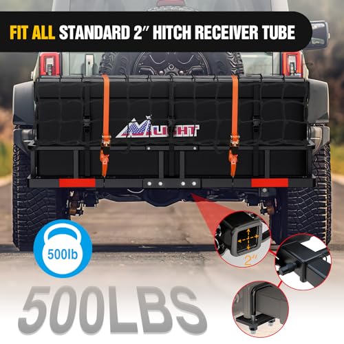 Image of Nilight 60 inch x 20 inchx 7.87 inch Folding Carrier Fits 2-Inch Receiver 500 Lbs Capacity Bag Net Ratchet Straps Lock Stabilizer for SUV Pickup RV Van