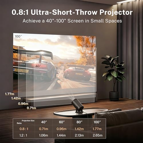 Mini Beamer 4K 1080P unterstützt Klein Projektor mit WiFi 6 Bluetooth 5.4, Auto Keystone Smart Portable Projector, Android 14 mit Apps, Kompatibel mit iOS/HDMI/USB/iPhone LYNCAST OptiBarrel 500schwarz