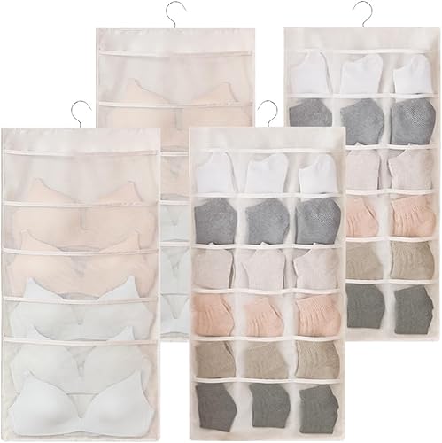 Organizador de almacenamiento colgante para brasieres y ropa interior, bolsillos de malla, estante de pared de doble cara, armario, bolsa ahorradora