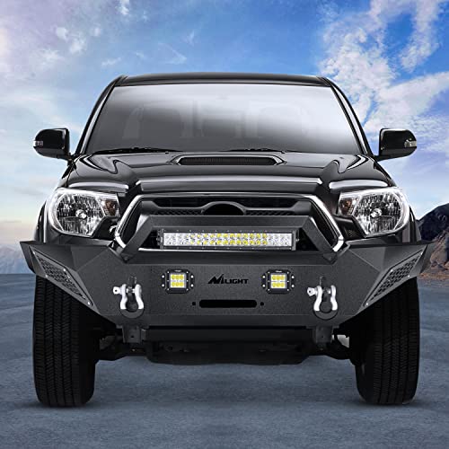 Image of Nilight Front Bumper Full Width Solid Steel fit for 2005 2006 2007 2008 2009 2010 2011 2012 2013 2014 2015 Toyota Tacoma Pickup Truck Winch Plate Offroad 120W Light Bar 18w Pods