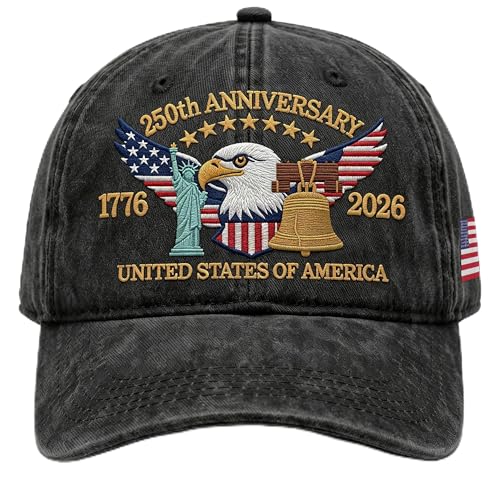 Writpoty 250th Anniversary USA Hat 1776-2026, Eagle Patriotic Embroidered Vintage Washed Baseball Cap, Adjustable Hat for Men and Women