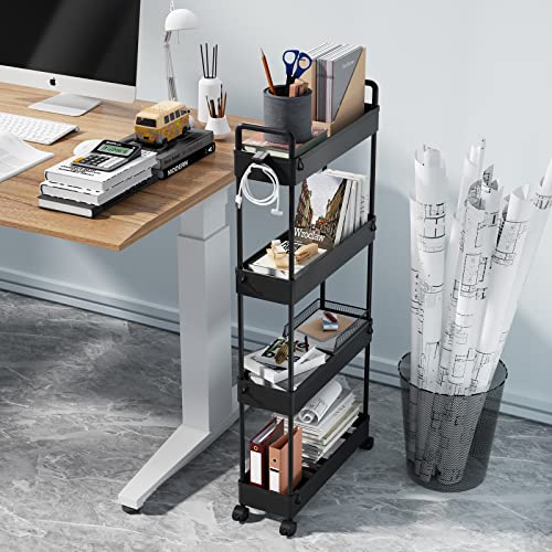 Solejazz Slim Storage Cart, 4 Tier Bathroom Organizer Mobile Shelving Unit, Rolling Utility Cart Slide Out Organizer For Kitchen, Bathroom, Laundry, Narrow Places, Black #TOP3