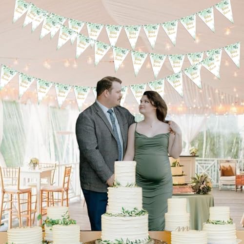 Kreatwow 3pcs Sage Green Baby Shower Bunting Banner Sage Green Baby Shower Decorations Boys Girls Neutral Welcoming Baby Decorations Triangle Flags Banner for Jungle Safari Gender Reveal - Image 4