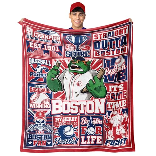 KLFELK Baseball Gifts for Boston, Red Baseball Blanket, Players Coach Gifts for Fans, Sports Stuff Blanket Throws 60"x50"