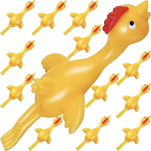 12pk Slingshot Chicken Finger Toys Party Favors for Kids 4-8-12 Boys Teens, Funny Mini Flying Rubber Chickens Bulk Classroom Prizes for Kids Goodie Bags Pinata Fillers Birthday Gifts Stocking Stuffers