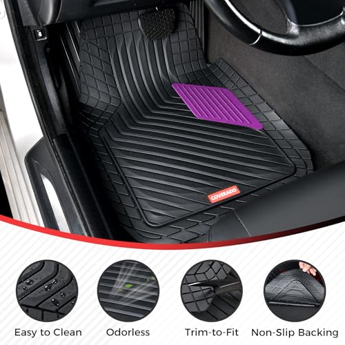 Image of Coverado Car Floor Mats Full Set - Heavy-Duty PVC Floor Mats with Purple Metallic Heel Pad, All-Weather Protection for Front & Rear, Non-Slip Backing, Easy-Clean Interior Liners