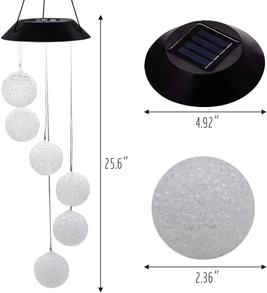 MorTime LED Solar Crystal Ball Wind Chime, 25" Mobile Hanging Wind Chime for Home Garden Decoration, Automatic Light Changing Color