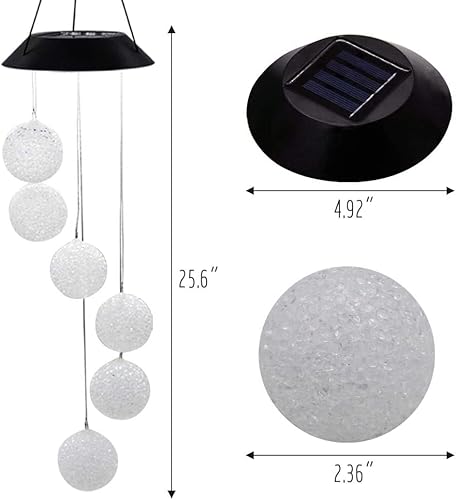 Mortime Led Solar Crystal Ball Wind Chime, 25" Mobile Hanging Wind Chime For Home Garden Decoration, Automatic Light Changing Color #TOP1