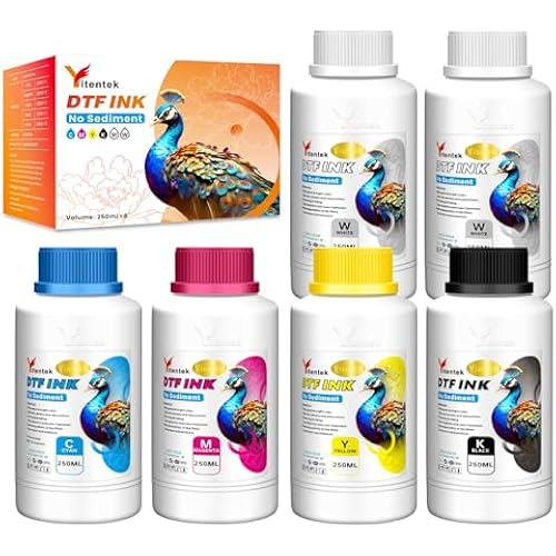 No Sediment DTF Ink 1500ML, DTF Transfer Ink for PET Film, Pigment Ink Refill for P600 P800 DX5 XP600 4720 i3200 i1600 5113. High Fluidity, Whiteness & Coverage (250ml x 6, 2Wh+CMYK)