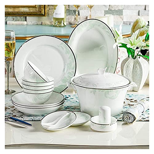 ELUKHT - Vajilla de cerámica con 46 piezas, tazón/olla/plato/cuchara | Servicio de mesa de porcelana inglesa verde fresco