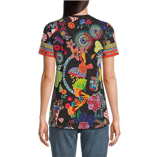 Johnny Was Janie Favorite Jenny Love Short Crew Floral Tee Shirt Black Top New2