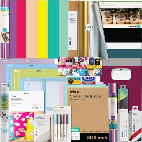 Cricut Ultimate All-in-One Materials and Accessories Bundle - 150+ Piece Beginner Sampler Material Kit Explore Air and Maker Machines - Vinyl, HTV, Card Making Packs, Pens & Sticker Paper