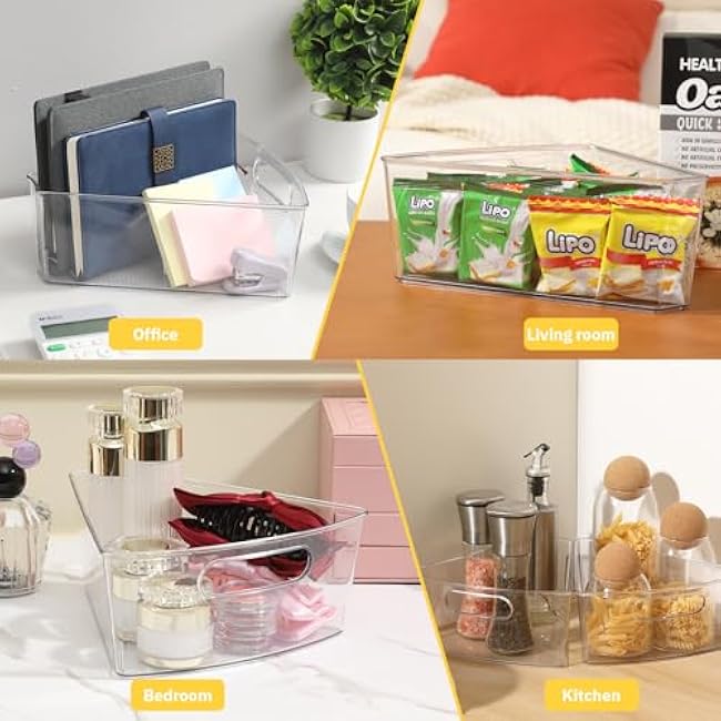 novelinks Transparent Kitchen Cabinet Storage Bins Lazy Susan Organizer with Front Handle for Corner Cabinet,Kitchen,Pantry, Bathroom,(For 26 Lazy Susan 8 Pack)