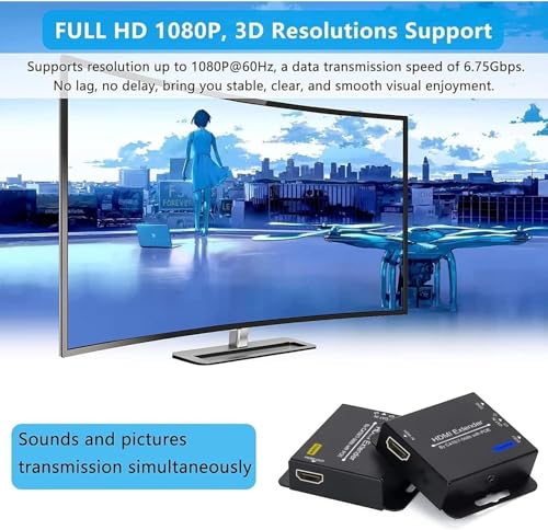 Image of 200ft HDMI Extender Over CAT6 CAT7 RJ45 Ethernet to HDMI Converter LAN Extension POC Support 1080P 3D EDID Copy Deep Color Compatible with PC PS4 Roku Unilateral Power Supply