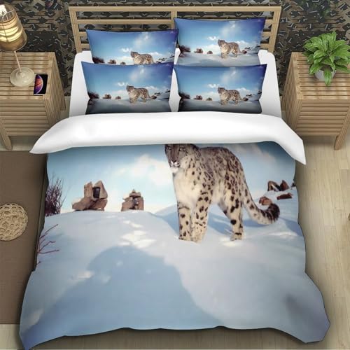 Linge de lit léopard des neiges effet 3D relief avec microfibre premium