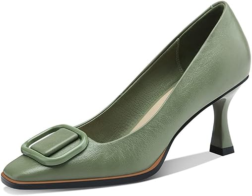 TinaCus Womens Genuine Leather Handmade Stiletto Heels | Square Toe, Buckle, Office, Party, Pumps Shoes